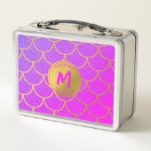 金ゴールドマーメイドピはかりで測ンクグリッターパターンモノグラム メタルランチボックス (裏面)