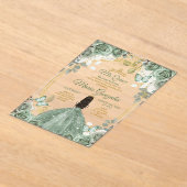 金ゴールドミクインズダスティグリーンフローラキンセアニラ アクリル招待状 (レイダウン)