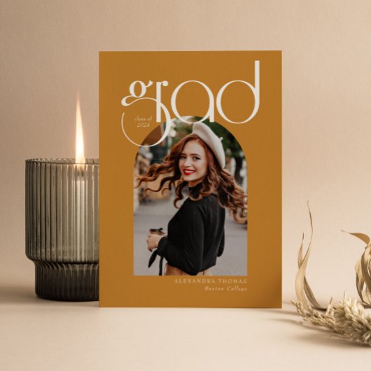 金ゴールドミニマモダンリスト5 Arch写真卒業 招待状