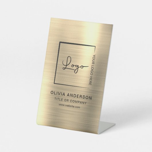 金ゴールドミニマリストのビジネスロゴプロフェッショナル モダン 台座サイン (正面)