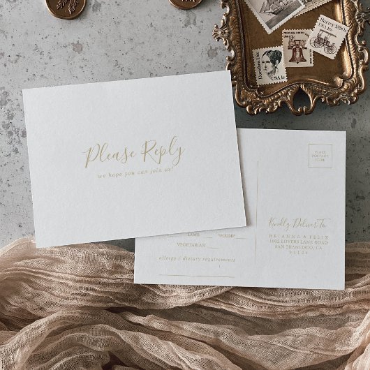 金ゴールドミニマリストメニュー選択RSVPポストカード ポストカード