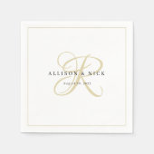 金ゴールドミニマリスト結婚モノグラムのナプキン スタンダードカクテルナプキン (正面)