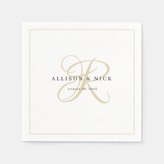 金ゴールドミニマリスト結婚モノグラムのナプキン スタンダードカクテルナプキン (正面)