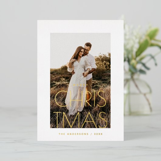 金ゴールドミニマリスト・クリスマス | 写真モダンあいさつ文 箔シーズンカード (立ち正面)