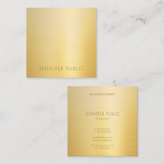 金ゴールドミニマリモダンストエリートテンプレートラグジュアリー スクエア名刺 (正面/裏面)
