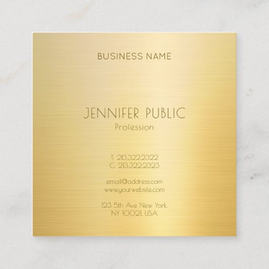 金ゴールドミニマリモダンストエリートテンプレートラグジュアリー スクエア名刺 (裏面)