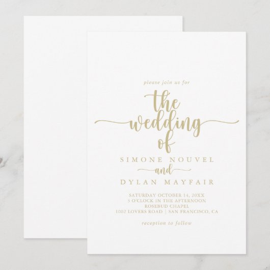 金ゴールドミニマリ結婚ストの書  招待状 (正面/裏面)