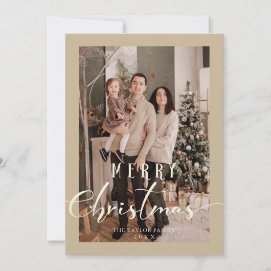 金ゴールドミニマルかわいいクリスマスフォトファミリー シーズンカード (正面)