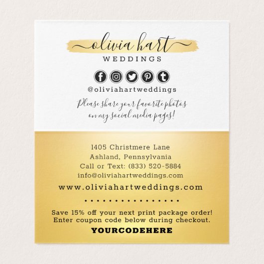 金ゴールドミニマルなロゴスタイリストクライアントサンキューカード (内部フラット)