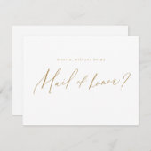 金ゴールドミニマルは私のメイド・オブ・オーナー（花嫁付き添い人）スクリプト 招待状 (正面/裏面)