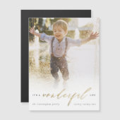 金ゴールドミニマルは素敵なライフフォトクリスマス マグネット招待状 (正面/裏面)