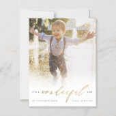 金ゴールドミニマルは素敵なライフフォトクリスマス マグネット招待状 (正面)