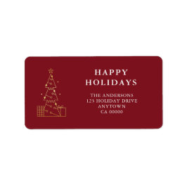 金ゴールドミニマルクリスマスツリーレッド差出人住所 ラベル
