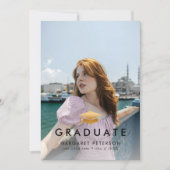 金ゴールドミニマルグラードキャップフォトコラージュ卒業 案内状 (正面)