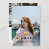 金ゴールドミニマルグラードキャップフォトコラージュ卒業 案内状 (正面/裏面)