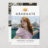 金ゴールドミニマルグラードキャップフォトコラージュ卒業 案内状 (正面/裏面)