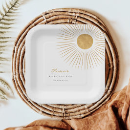 金ゴールドミニマルサンシャインベビーシャワー紙プレート ペーパープレート