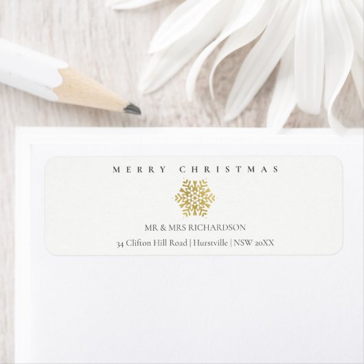 金ゴールドミニマルスノーフレーク・メリークリスマス・アドレス ラベル (インサイチュ)