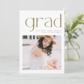 金ゴールドミニマルタイポグラフィ写真卒業 案内状 (スタンド正面)