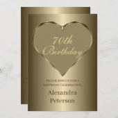 金ゴールドミニマルハート誕生日 招待状 (正面/裏面)