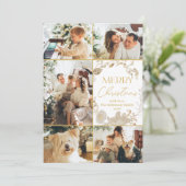 金ゴールドミニマルフローラリースフォトクリスマスカード シーズンカード (スタンド正面)