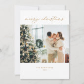 金ゴールドミニマルホワイトスクエレガントリプトのクリスマスフォト シーズンカード (正面)
