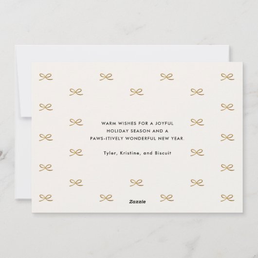 金ゴールドミニマルボウかわいいことわざペットのクリスマスフォト シーズンカード (裏面)