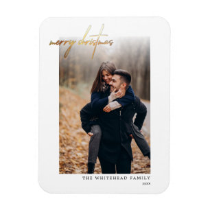 金ゴールドミニマルメリークリスマスカードホワイト マグネット