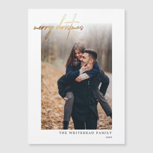 金ゴールドミニマルメリークリスマスホワイト磁気カード (正面)