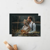 金ゴールドミニマルメリークリスマスmr&mrs photo結婚 ノートカード (正面/裏面インサイチュ)