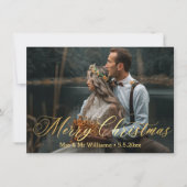金ゴールドミニマルメリークリスマスmr&mrs photo結婚 ノートカード (正面)