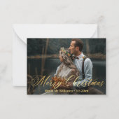 金ゴールドミニマルメリークリスマスmr&mrs photo結婚 ノートカード (正面)