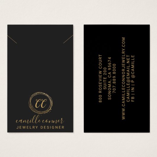 金ゴールドミニマルモノグラムジュエリーデザイナーネックレス (正面&裏面)