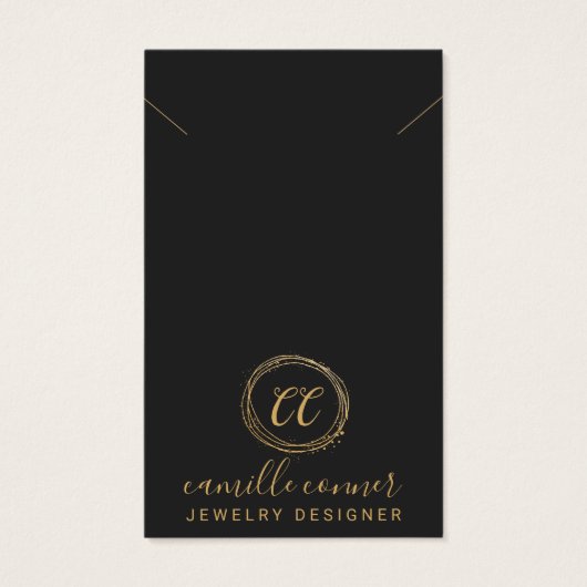 金ゴールドミニマルモノグラムジュエリーデザイナーネックレス (正面)