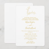 金ゴールドミニマルリーフ結婚式招待状 招待状 (正面/裏面)