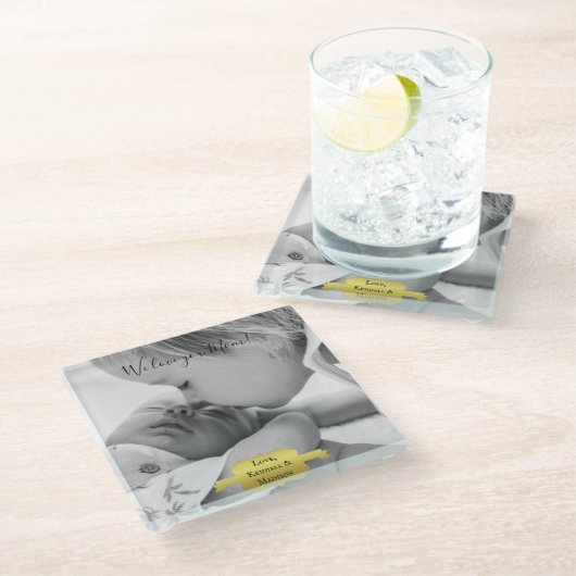 金ゴールドミニマル写真母の日ガラスのコースター ガラスコースター (アングル)