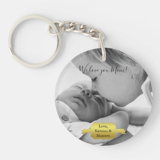 金ゴールドミニマル写真母の日キーチェーン キーホルダー (正面)