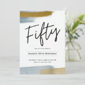 金ゴールドミニマル抽象芸術50歳の誕生日 招待状 (スタンド正面)