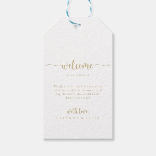 金ゴールドミニマル書結婚の歓迎 ギフトタグ (正面)