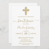 金ゴールドミニマル洗礼スペインの招待状 招待状 (正面/裏面)