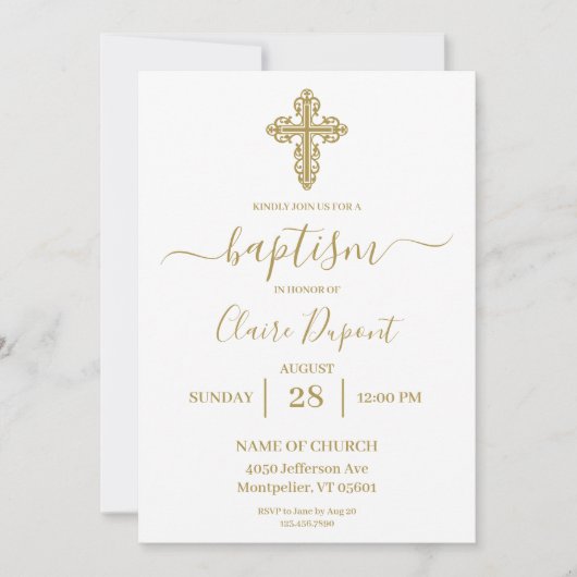 金ゴールドミニマル洗礼スペインの招待状 招待状 (正面)
