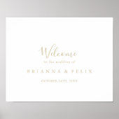 金ゴールドミニマル結婚リストの歓迎サイン ポスター (正面)