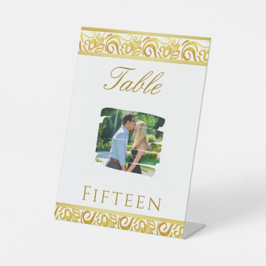 金ゴールドミニマル結婚リストの表番号 台座サイン (正面)