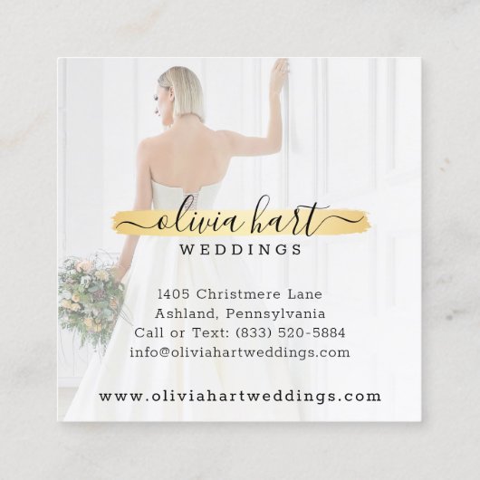 金ゴールドミニマル絵を描スロゴカスタム写真スタイリスト スクエア名刺 (裏面)