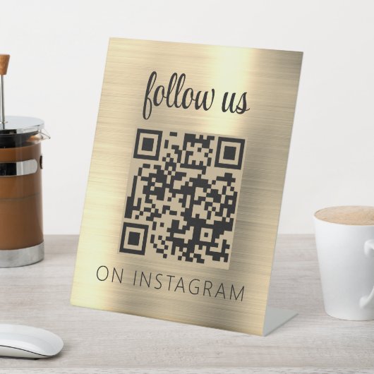 金ゴールドミニマルQRコー後を追ドInstagram上 台座サイン (インサイチュ)