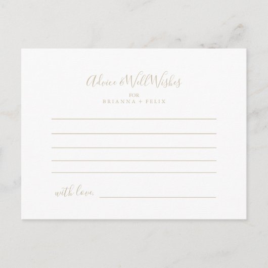 金ゴールドミニマ結婚リストのアドバイスカード ポストカード (正面)