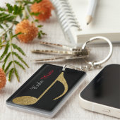 金ゴールドミュージカルノート(名前とイニシャルは黒) キーホルダー (正面右)