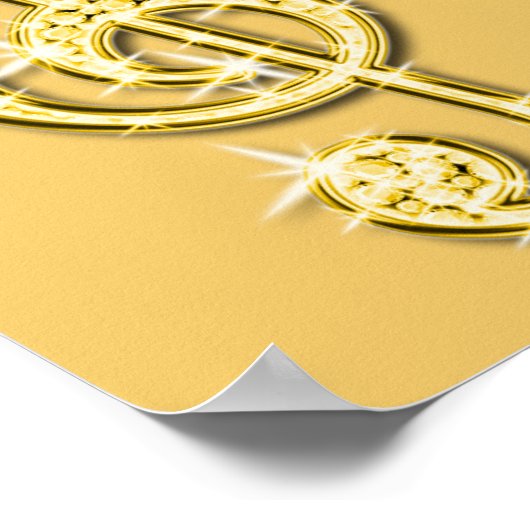 金ゴールドミュージックノートとスティレット25誕生日 ポスター (角)