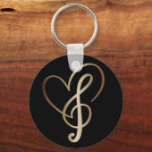 金ゴールドミュージックノートとハートが大好き キーホルダー (正面)