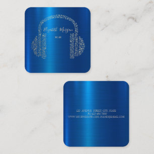 金ゴールドミュージックノートヘッドフォンDJブルーメタリック スクエア名刺